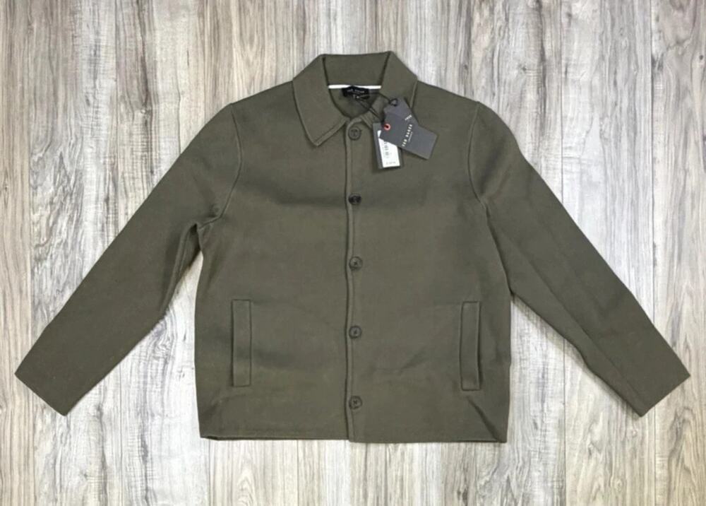 Ted Baker Freeder Khaki Heavy Knit Button Jacket Mens Size Medium 3 Shacket NEW
